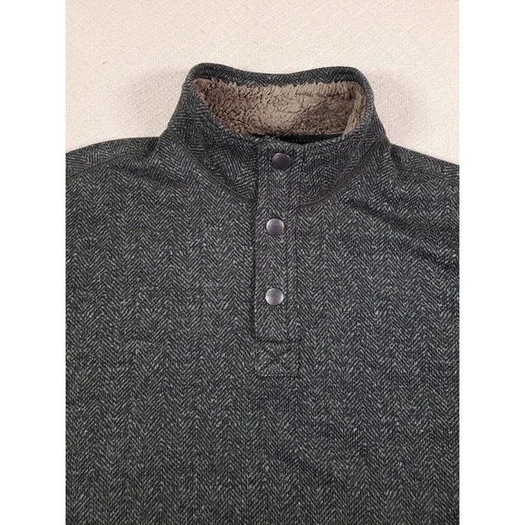 GH Bass Sweater Mens Large L 1/4 Snap Button High Neck Collar Fleece Herringbone - Picture 4 of 13